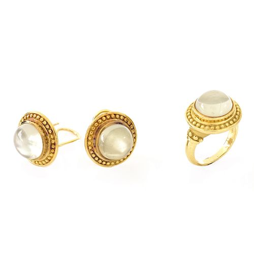 Cabochon Moonstone and 18K Gold Suite