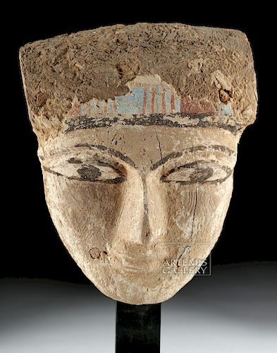 Egyptian Ptolemaic Painted Gesso / Wood Mummy Mask