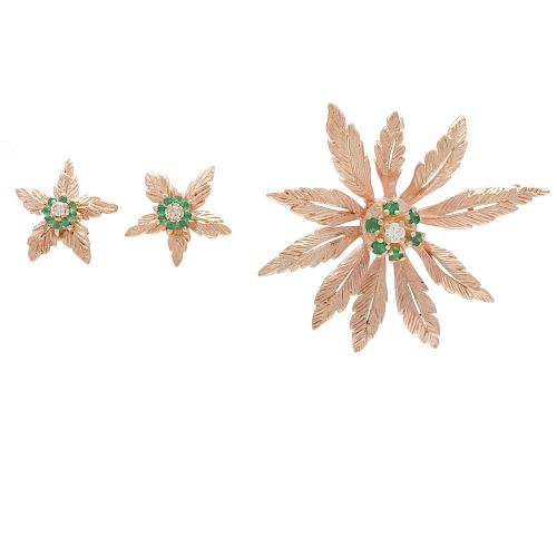 Karat Gold Diamond and Emerald Earrings and Brooch/Pendant