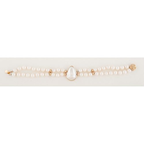 14 Karat Gold Cultured Pearl Bracelet