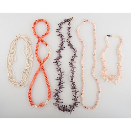 Beaded Necklaces Including Coral, Lot of Five