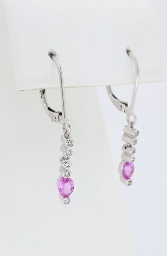 Pink Tourmaline and Diamond Dangle Earrings