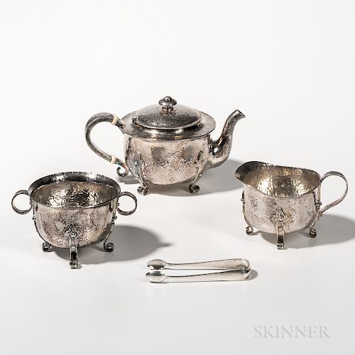 Dominick & Haff Three-piece Sterling Silver Tea Set with Tongs