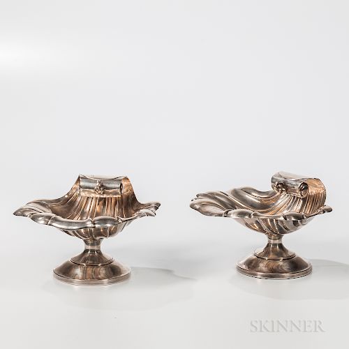 Pair of Silver-plated Shell-form Compotes