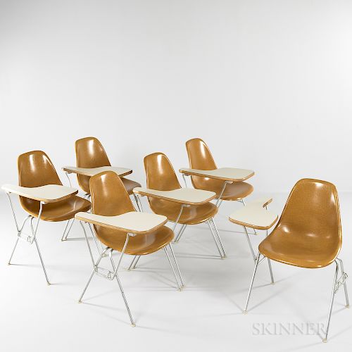 Six Charles and Ray Eames for Herman Miller Shell Chairs with Desks