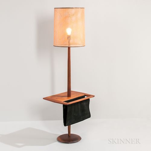 Walnut Floor Lamp with Magazine Sling