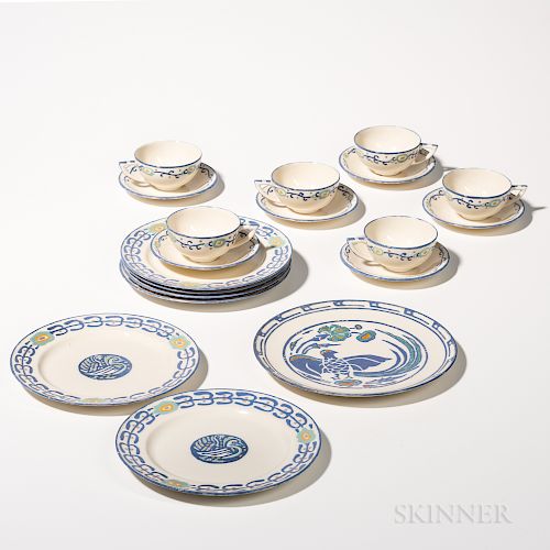 Nineteen Pieces of Hand-painted Belleek Dinnerware