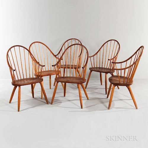 Six Thomas Moser Cherry Bow-back Dining Chairs