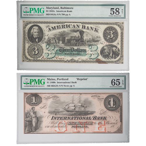 United States Bank Notes from 1860s PMG, Lot of Two