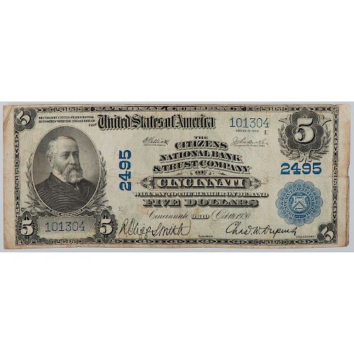 United States $5 Bill National Currency Series of 1902 Cincinnati