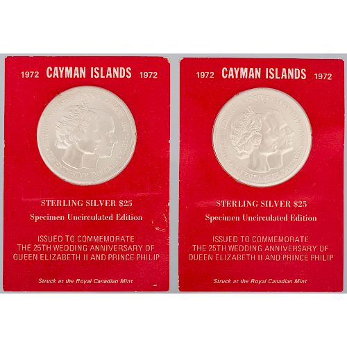 Cayman Islands 25 Dollars Commemoratives, Lot of Two