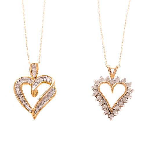A Pair of Diamond Open Heart Pendants in Gold