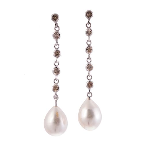 A Ladies Pair of Pearl & Diamond Earrings