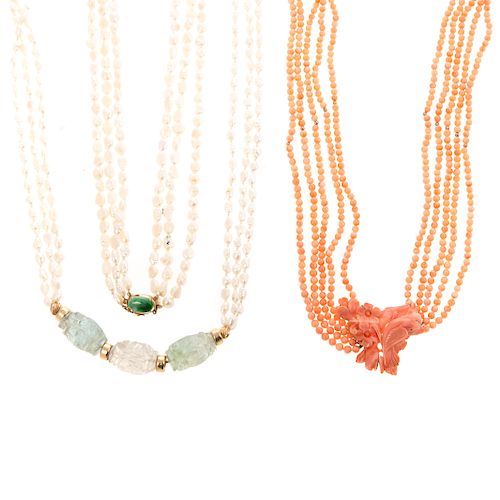 A Trio of Ladies Beaded Necklaces with 14K Gold