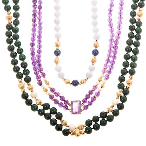 Four Strands of Beaded Necklaces with 14K Gold