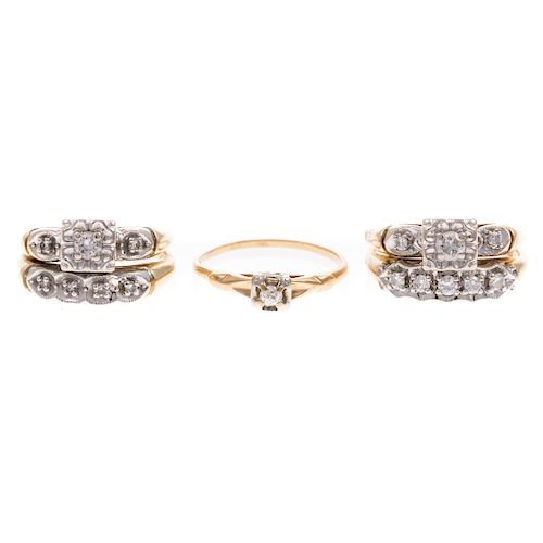 A Collection of Ladies 14K Diamond Wedding Sets