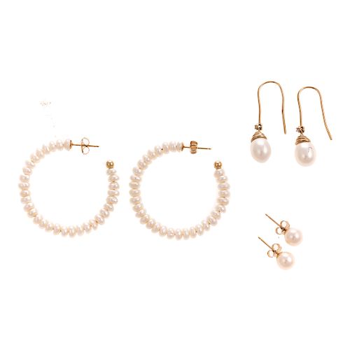 A Trio of Pearl Earrings in 14K Gold