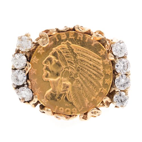A Gold & Diamond Indian Head Coin Ring