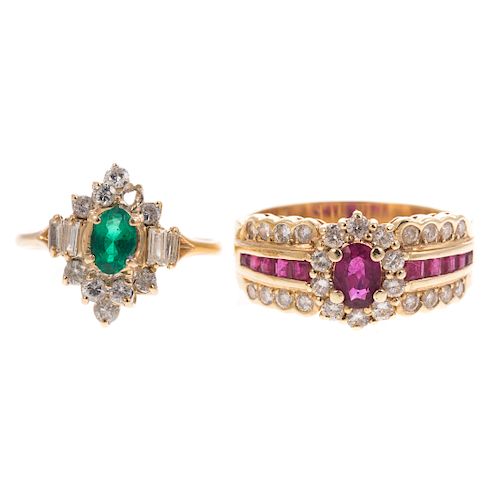 Two Ladies Gemstone & Diamond Rings in 14K