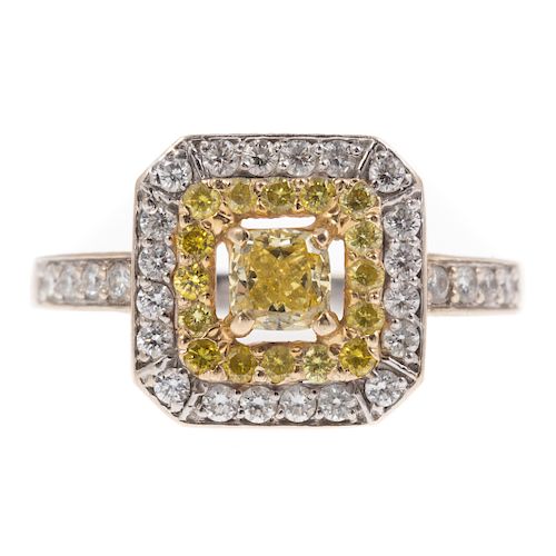 A Ladies 14K Yellow and White Diamond Ring