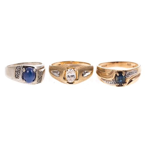 A Pair of Gent's Diamond & Gemstone Rings in Gold