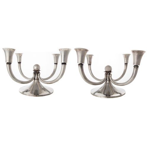 Pair Georg Jensen style silver 4-light candelabra