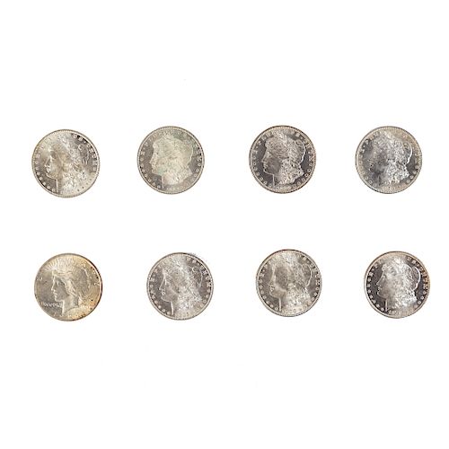 Eight MS62-MS65 Silver Dollars