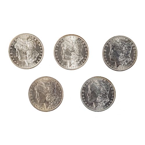 Five Uncirculated Morgan Silver Dollars