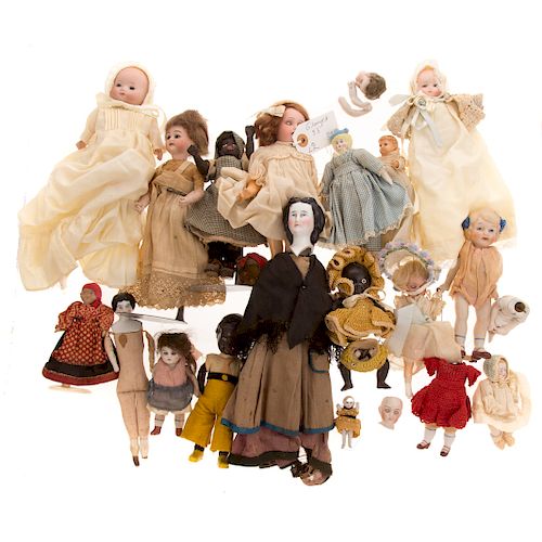 Assortment of German bisque and other small dolls