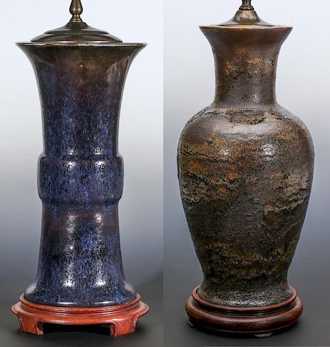 THREE POTTERY TABLE LAMPS, MIDDLE 20TH CENTURY
