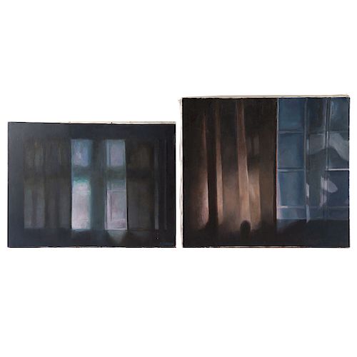 John Sutton. Two Window Views, oils on canvas