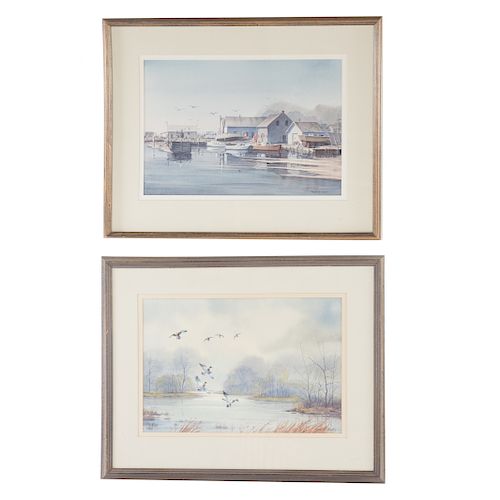 Floyd D. Hopper. Two framed watercolors