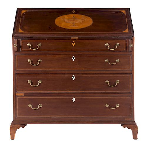 George III inlaid mahogany slant-front desk