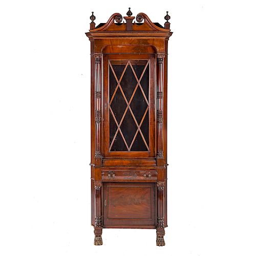 American Classical Revival carved mahogany cabinet