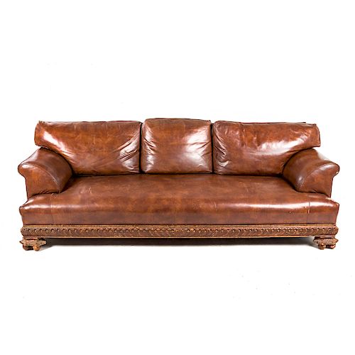 Continental leather upholstered sofa