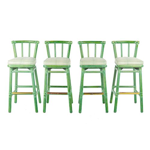 4 McGuire bamboo & rattan green stain bar stools