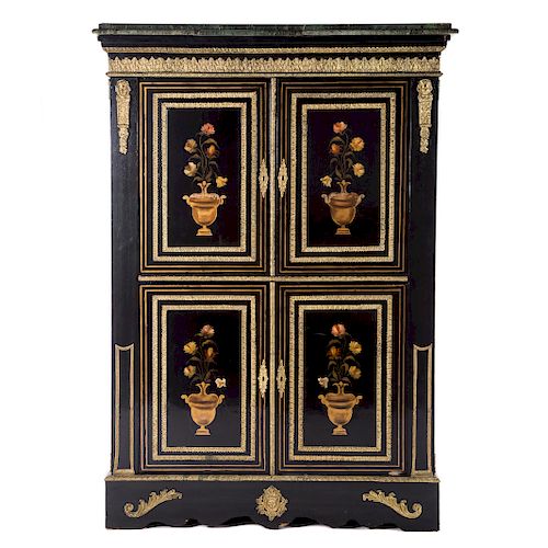 Louis XIV style ebonized brass mounted cabinet