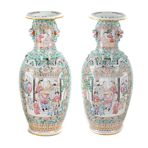 Pair Chinese Export Famille Rose palace vases