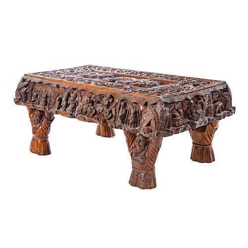Chinese carved hardwood figural low table