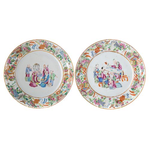 Pair Chinese Export Rose Mandarin plates