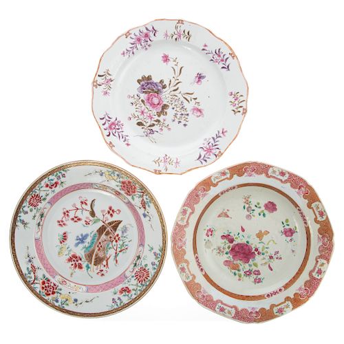 Three Chinese Export Famille Rose plates
