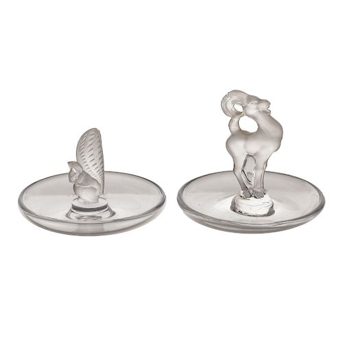 Two Lalique partially frosted crystal ring holders
