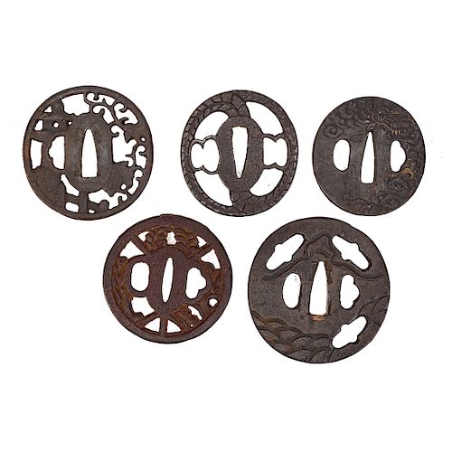Five Japanese cast iron tsubas