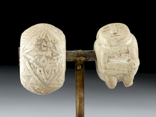 Two Colima Carved Stone Beads