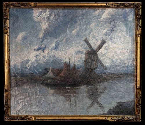 Dutch Windmill Oil On Canvas Painting Moortgat Achilles