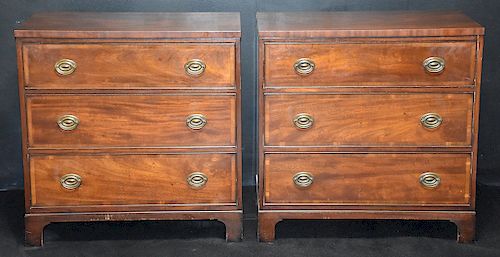 Pr. Kittinger Banded Inlay Three Drawer Chests