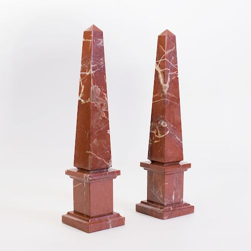 Pair of Red Marble Obelisks