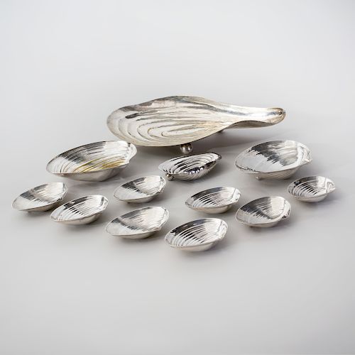 Group of Eleven Silver and Silver Plate Shell Form Dishes
