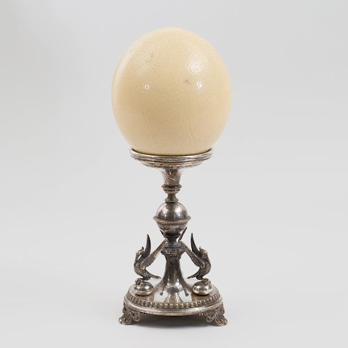 Victorian Silver Plate Stand Fitted with an Ostrich Egg
