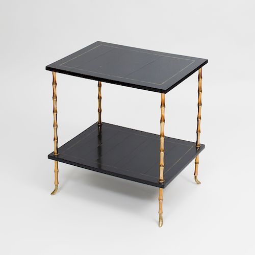 Faux Bamboo Brass-Mounted Lacquer Two-Tier End Table, After a Design by Maison Jansen